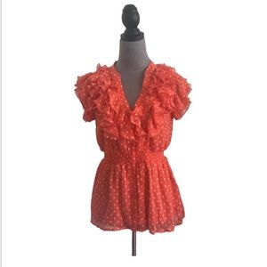 Forever 21 orange and white polka dot ruffle blouse